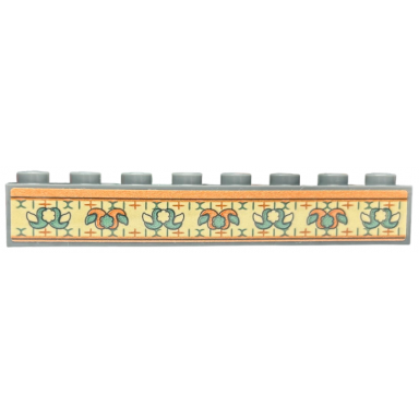 dark bluish gray brick 1 x 8 with wallpaper orange and sand green floral shapes and ornamental geometric border on tan background pattern sticker - set 40579