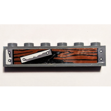 dark bluish gray brick 1 x 6 with wood grain metal plates and silver nails pattern model left side sticker - set 70605