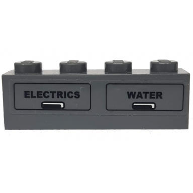 dark bluish gray brick 1 x 4 with black electrics and water pattern sticker - set 7938