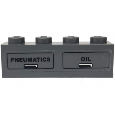 dark bluish gray brick 1 x 4 with black pneumatics and oil pattern sticker - set 7938