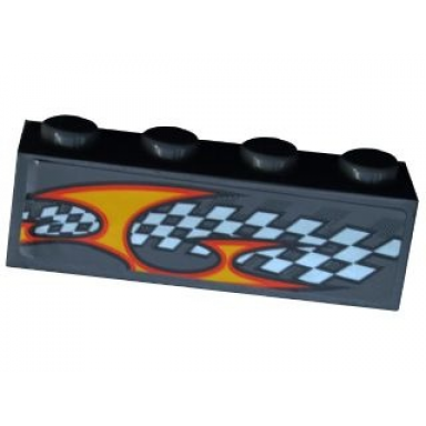 dark bluish gray brick 1 x 4 with checkered flag and flame pattern model left side sticker - set 8134