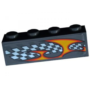 dark bluish gray brick 1 x 4 with checkered flag and flame pattern model right side sticker - set 8134