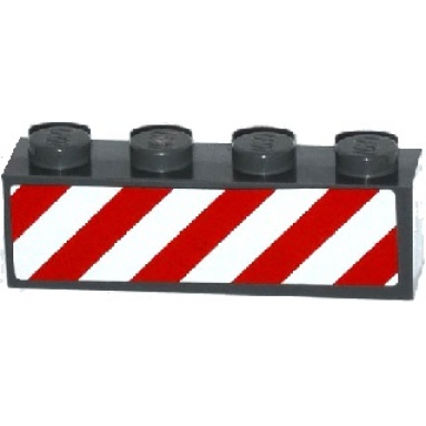 dark bluish gray brick 1 x 4 with red and white danger stripes white corners pattern on one side sticker - set 60080