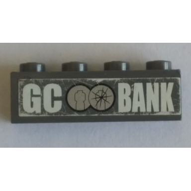dark bluish gray brick 1 x 4 with white gc bank logo on dark bluish gray background pattern sticker - set 7781