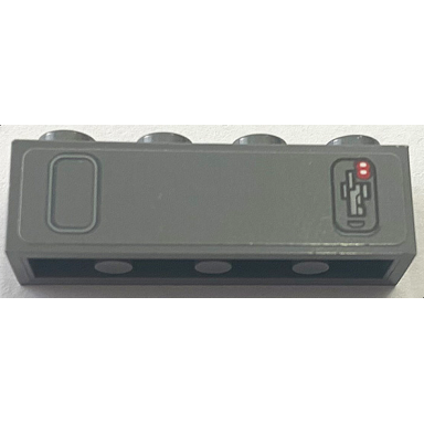 dark bluish gray brick 1 x 4 with light bluish gray box and control panel with red and white dots on dark bluish gray background pattern sticker - set 75103