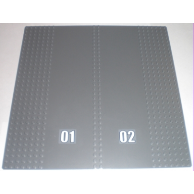 dark bluish gray baseplate road 32 x 32 7-stud straight with double driveway with 01 and 02 pattern stickers - set 7744