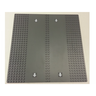 dark bluish gray baseplate road 32 x 32 7-stud straight with double driveway with four white arrows pattern stickers - set 7993