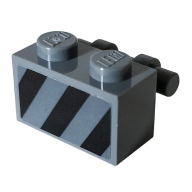 dark bluish gray brick modified 1 x 2 with bar handle on side with black and dark bluish gray danger stripes pattern sticker - set 76100