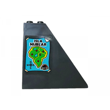 slope 55 6 x 1 x 5 without bottom stud holders with map isla nublar jurassic park logo and compass pattern sticker - set 75932