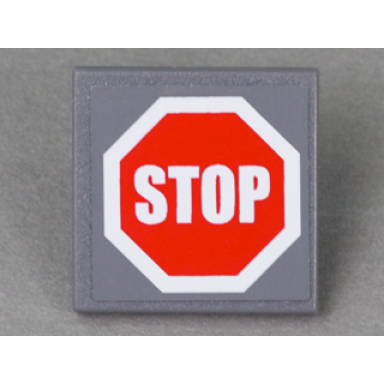 dark bluish gray road sign 2 x 2 square with clip with red stop sign pattern sticker - set 7781