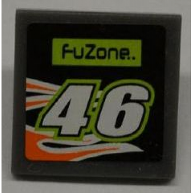 dark bluish gray road sign 2 x 2 square with clip with fuzone number 46 and orange flames pattern sticker - set 8125