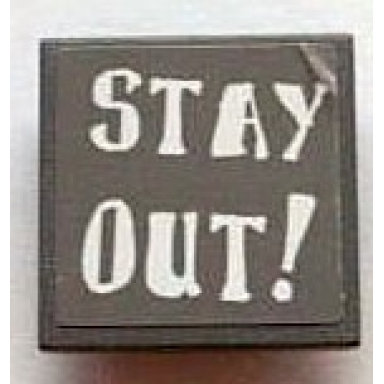 dark bluish gray road sign 2 x 2 square with clip with stay out ! pattern sticker - set 7787