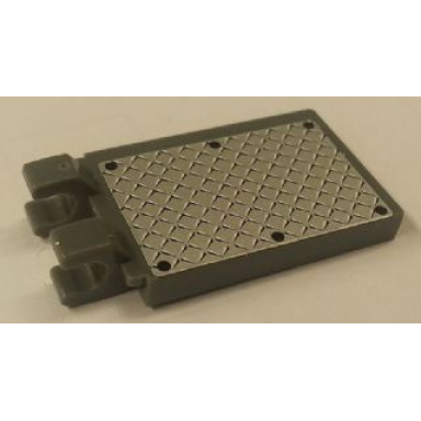 dark bluish gray tile modified 2 x 3 with 2 clips angled with 6 black rivets on silver tread plate pattern sticker - set 7944
