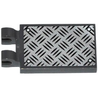 dark bluish gray tile modified 2 x 3 with 2 clips with silver tread plate and 4 rivets pattern sticker - set 60082