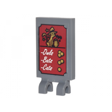 dark bluish gray tile modified 2 x 3 with 2 clips with owls bats and cats pattern sticker - set 10217