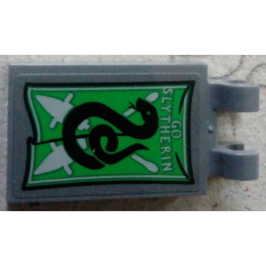 dark bluish gray tile modified 2 x 3 with 2 clips with go slytherin and snake banner pattern sticker - set 75956
