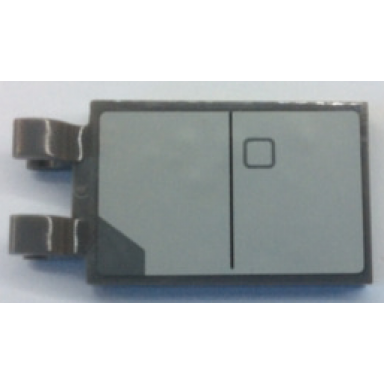 dark bluish gray tile modified 2 x 3 with 2 clips with light bluish gray rectangle with black line and dark bluish gray square pattern model left side sticker - set 75025