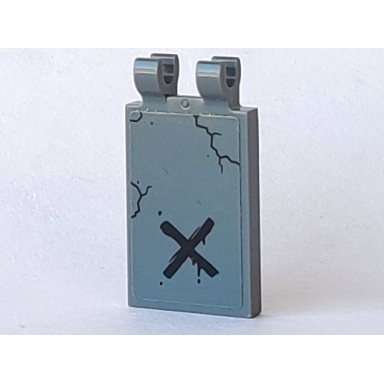 dark bluish gray tile modified 2 x 3 with 2 open o clips with black x and cracks pattern sticker - set 60170