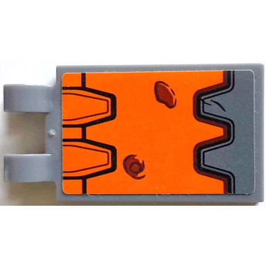 dark bluish gray tile modified 2 x 3 with 2 open o clips with orange and dark bluish gray panels black lines and reddish brown bullet holes pattern sticker - set 75987
