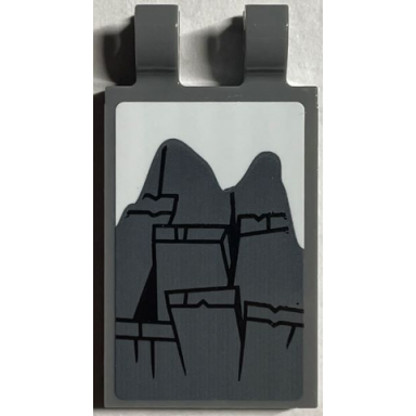 dark bluish gray tile modified 2 x 3 with 2 open o clips with wooden boards with black outline and white snow pattern sticker - set 76407