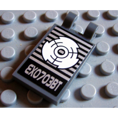 dark bluish gray tile modified 2 x 3 with 2 u clips with target and silver exo703bt pattern sticker - set 8113