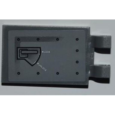 dark bluish gray tile modified 2 x 3 with 2 u clips with safe door with handle pattern sticker - set 8199