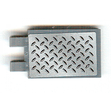 dark bluish gray tile modified 2 x 3 with 2 clips with tread plate pattern sticker - set 8134