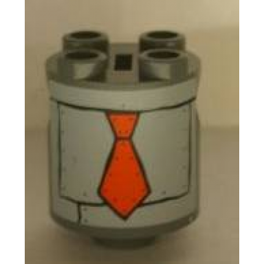 dark bluish gray brick round 2 x 2 x 2 robot body with red tie and panels pattern sticker - set 4981