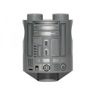 dark bluish gray brick round 2 x 2 x 2 robot body with silver lines pattern r3-s1 r2-bhd