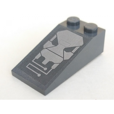 dark bluish gray slope 18 4 x 2 with silver robot head pattern sticker - set 7704