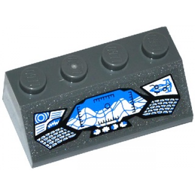 dark bluish gray slope 45 2 x 4 with justice league javelin spaceship control panel pattern sticker - set 76028