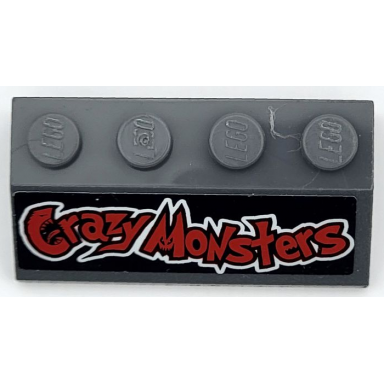 dark bluish gray slope 45 2 x 4 with red and white crazy monsters on black background pattern sticker - set 8182