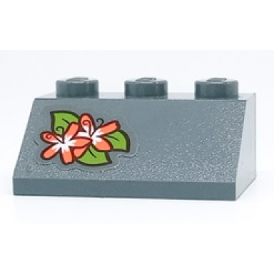 dark bluish gray slope 45 2 x 3 with coral and white flowers and lime leaves pattern sticker - set 41432