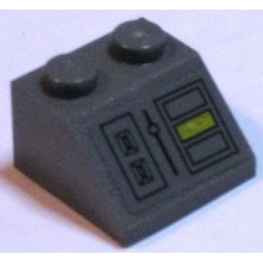 dark bluish gray slope 45 2 x 2 with control panel with yellow rectangle pattern sticker - set 7666
