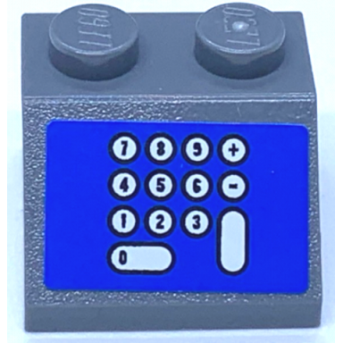 dark bluish gray slope 45 2 x 2 with cash register white number pad on blue background pattern sticker - sets 3825 3833