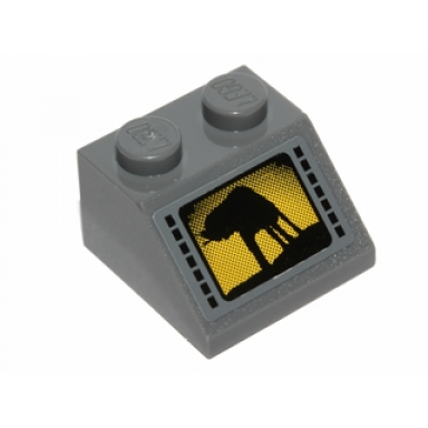 dark bluish gray slope 45 2 x 2 with sw at-at black and yellow pattern sticker - set 75014