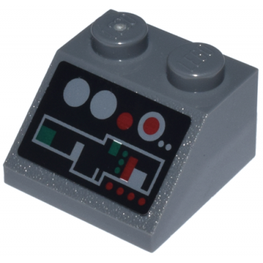 dark bluish gray slope 45 2 x 2 with dark bluish gray dark red and dark green control panel with buttons on black background pattern sticker - set 8088