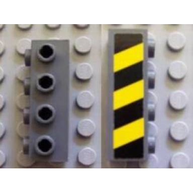 dark bluish gray brick modified 1 x 4 with studs on side with black and yellow danger stripes pattern sticker - set 7781