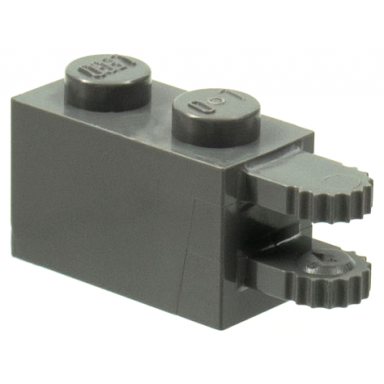 dark bluish gray hinge brick 1 x 2 locking with 2 fingers horizontal end