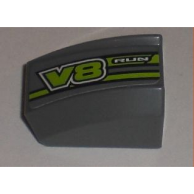 dark bluish gray slope curved 2 x 2 lip with run and v8 pattern model left sticker - set 8192