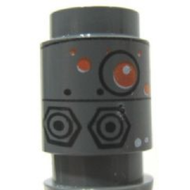 dark bluish gray brick round 1 x 1 with sw ig-88 head pattern