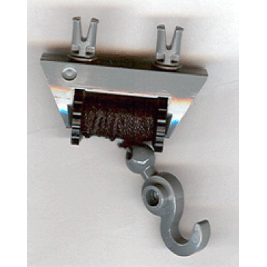 dark bluish gray string reel 1 x 4 x 2 complete with string and dark bluish gray hook with tow ball