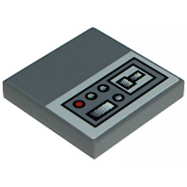 dark bluish gray tile 2 x 2 with sw jedi starfighter control panel with buttons on light bluish gray background pattern model right side sticker - sets 7256 7283