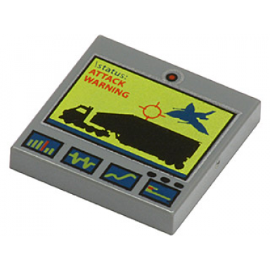 dark bluish gray tile 2 x 2 with jet attacking truck and attack warning screen pattern