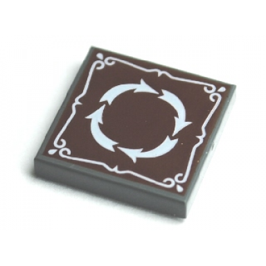 dark bluish gray tile 2 x 2 with 4 white arrows in circle and border on reddish brown background pattern