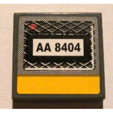 dark bluish gray tile 2 x 2 with black aa 8404 on grille and yellow line pattern sticker - set 8404