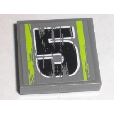 dark bluish gray tile 2 x 2 with number 5 black worn pattern sticker - set 8211