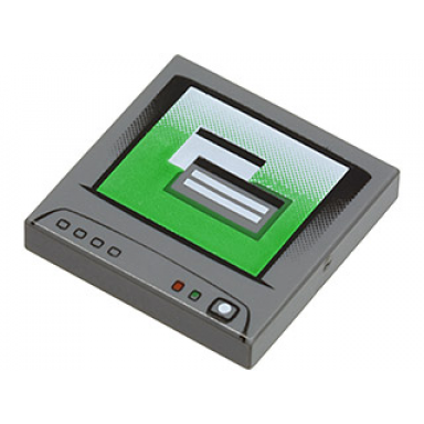 dark bluish gray tile 2 x 2 with computer monitor with white dot power switch pattern