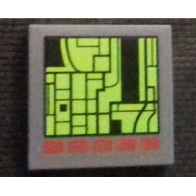 dark bluish gray tile 2 x 2 with computer screen with city map and red buttons pattern sticker - set 76023