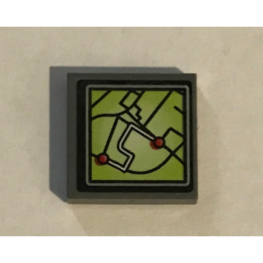 dark bluish gray tile 2 x 2 with lime gps map screen with 2 red dots pattern sticker - set 60139
